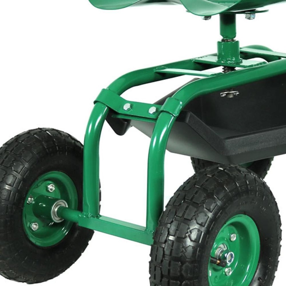 22" Green Steel Garden Stool