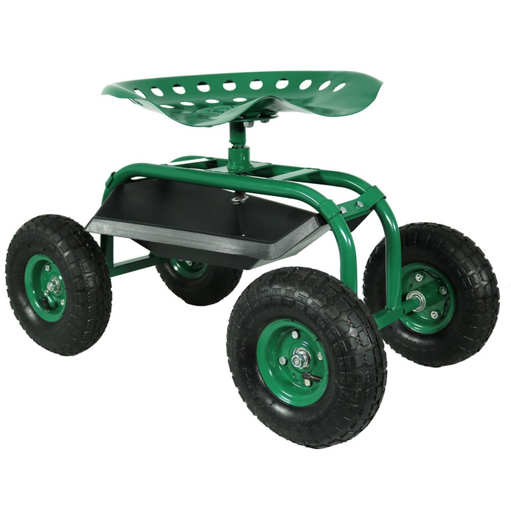 22" Green Steel Garden Stool