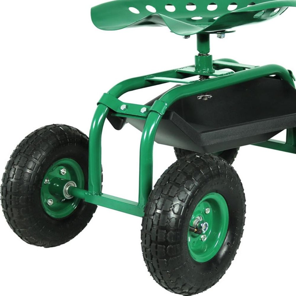22" Green Steel Garden Stool