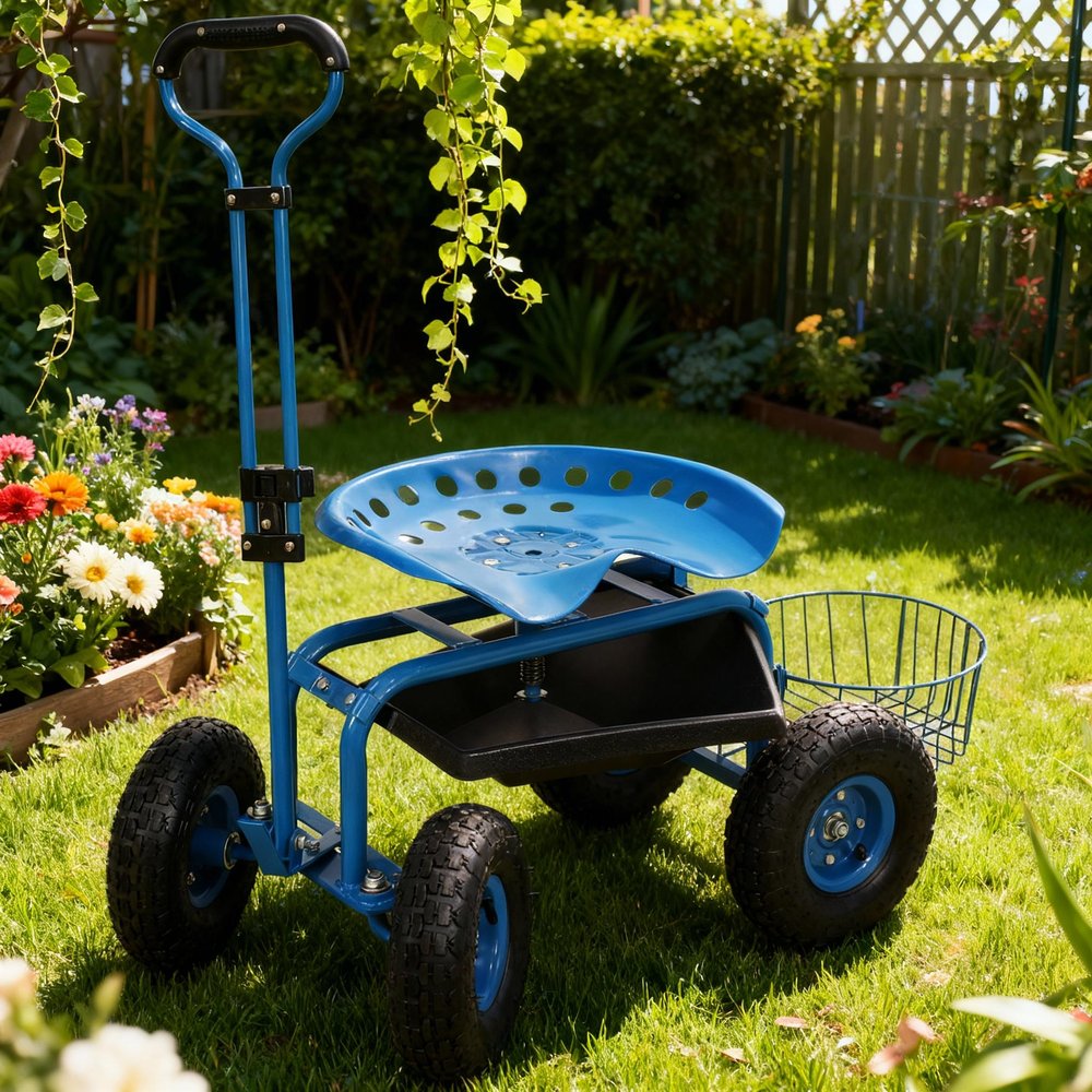 20" Blue Steel Garden Stool