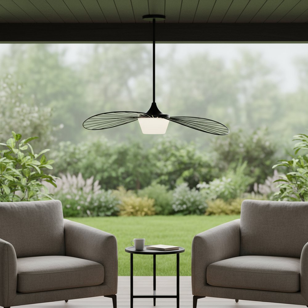 Black Frosted LED Dimmable Outdoor Hanging Light With Black Shades