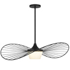 34" Black Aluminum Geometric Wavy LED Dimmable Outdoor Hanging Light