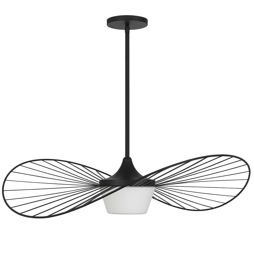 34" Black Aluminum Geometric Wavy LED Dimmable Outdoor Hanging Light