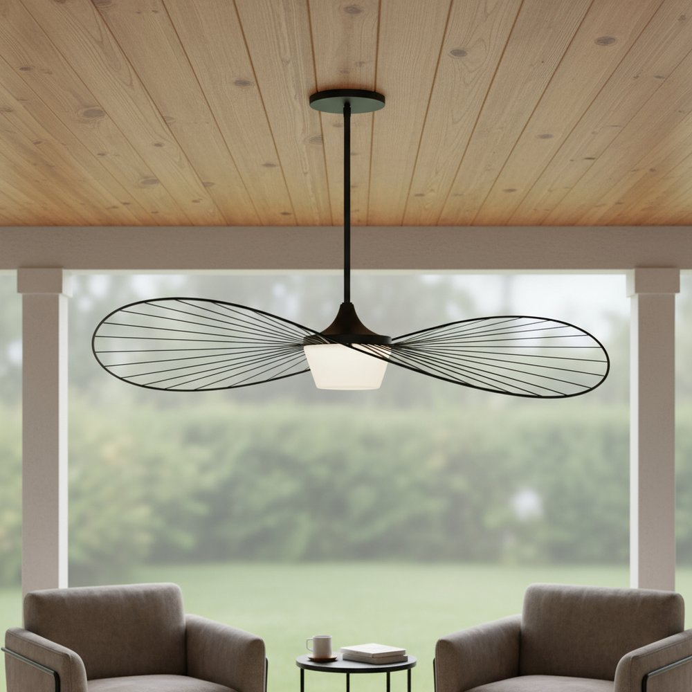 Black And White Frosted LED Dimmable Outdoor Hanging Light With Black Shades