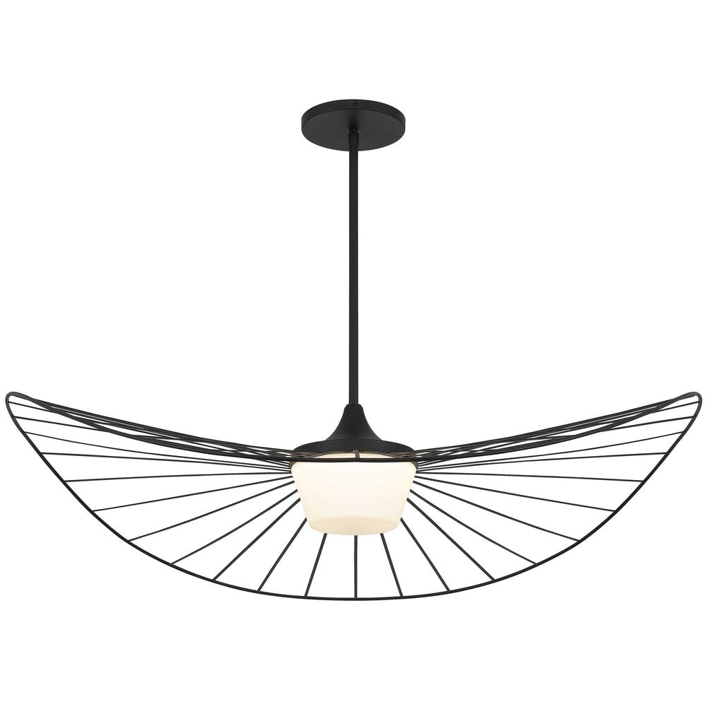 44" Black Aluminum Geometric Wavy LED Dimmable Outdoor Hanging Light