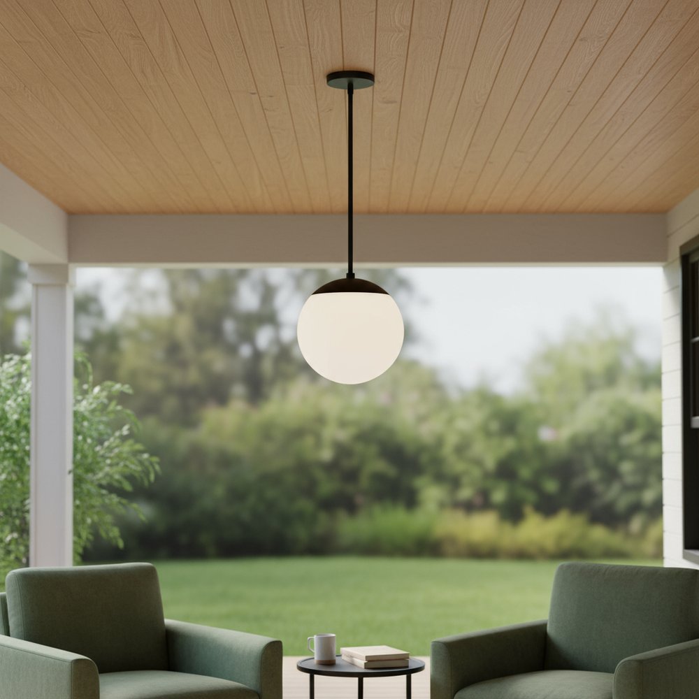 10" Black And White Frosted LED Dimmable Outdoor Globe Hanging Light