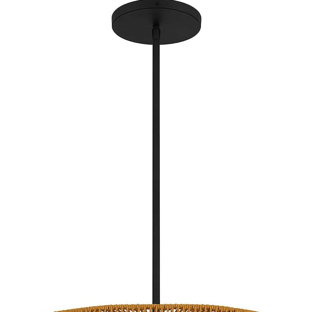 Natural And Black Rattan String And Metal LED Dimmable Outdoor Hanging Pendent Light