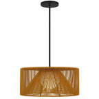 Natural And Black Rattan String And Metal LED Dimmable Outdoor Hanging Pendent Light