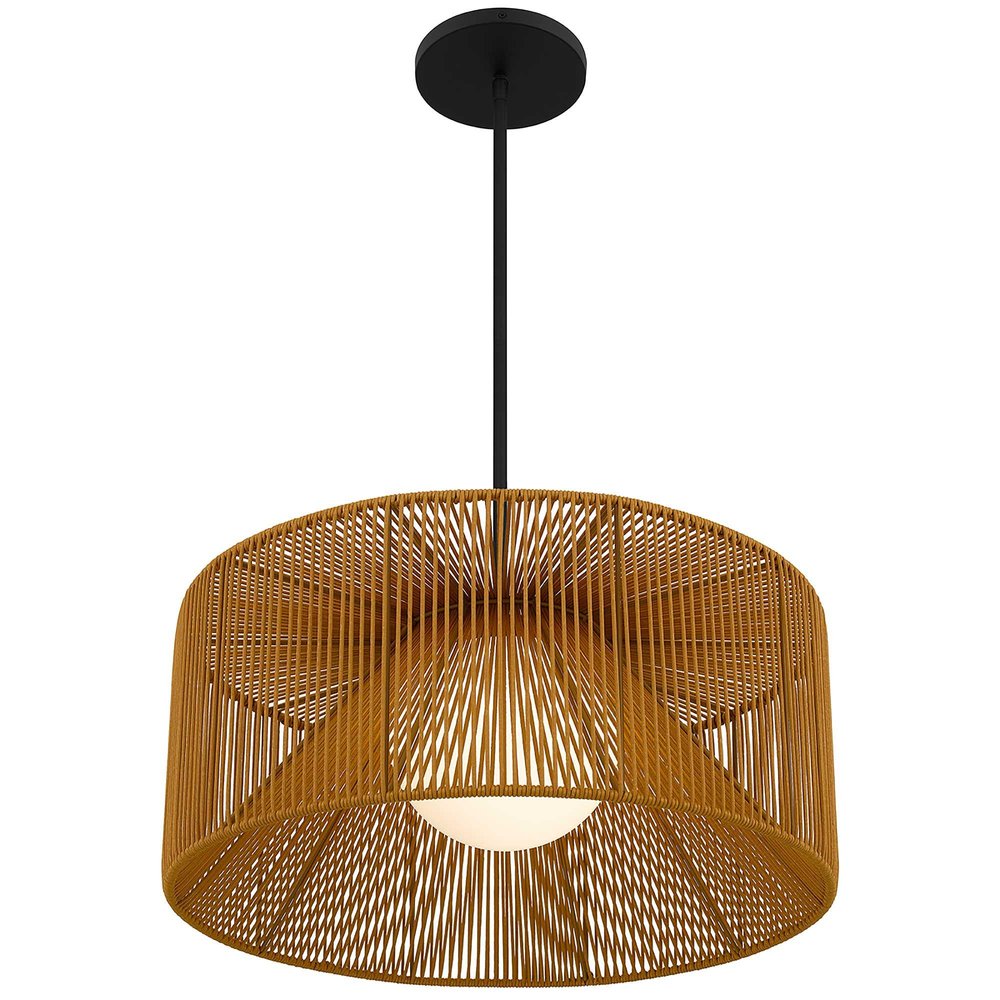 Natural And Black Rattan String And Metal LED Dimmable Outdoor Hanging Pendent Light