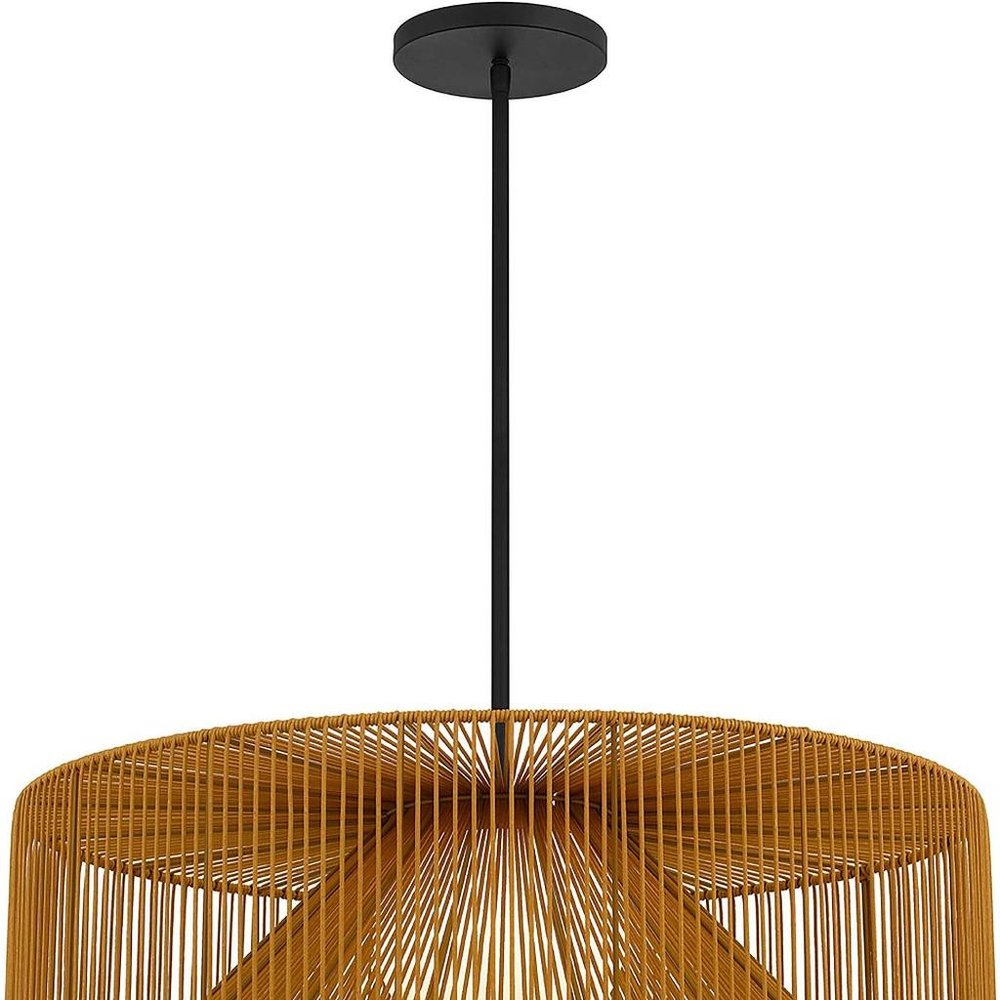 Natural And Black Rattan And Metal LED Dimmable Outdoor Hanging Pendent Light