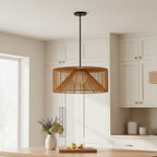 Natural And Black Rattan And Metal LED Dimmable Outdoor Hanging Pendent Light