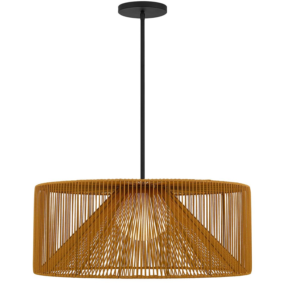 Natural And Black Rattan And Metal LED Dimmable Outdoor Hanging Pendent Light