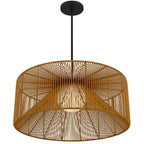 Natural And Black Rattan And Metal LED Dimmable Outdoor Hanging Pendent Light