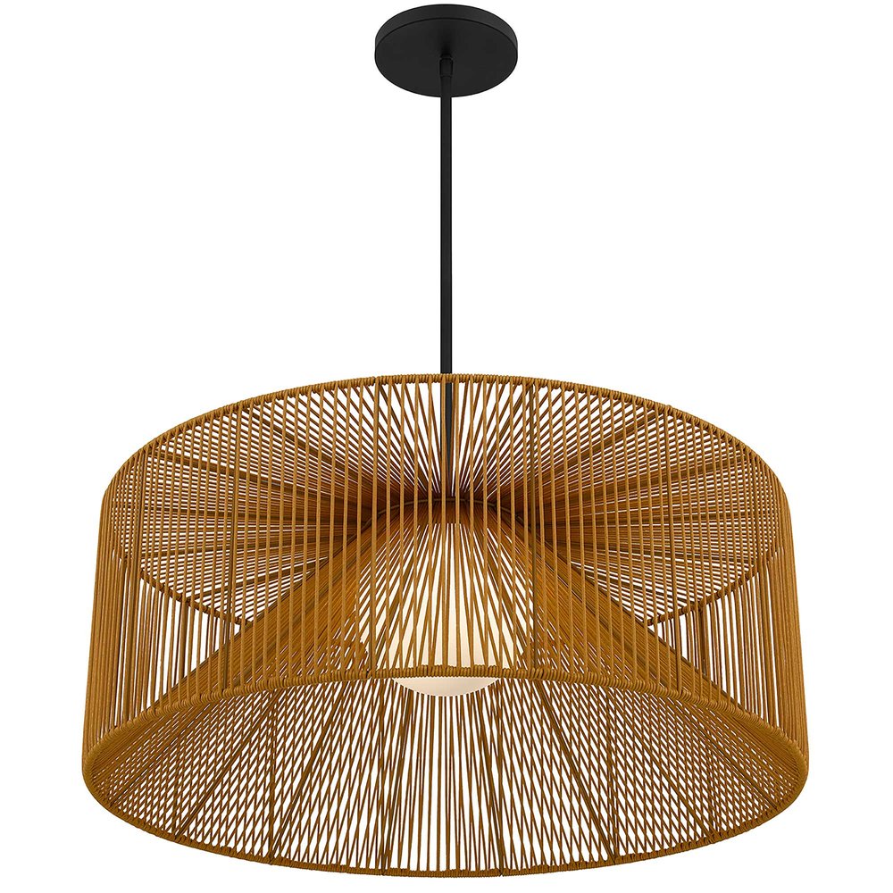 Natural And Black Rattan And Metal LED Dimmable Outdoor Hanging Pendent Light