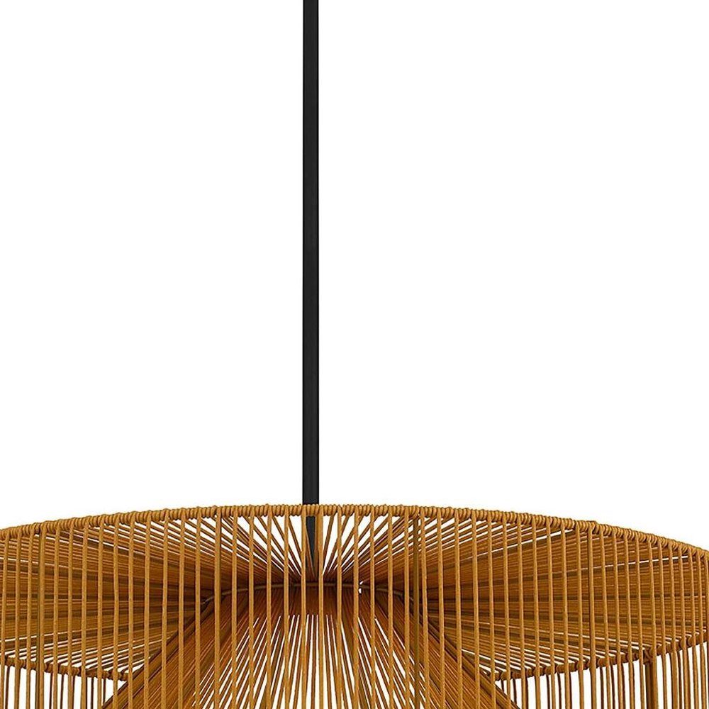 Natural And Black Rattan And Metal LED Dimmable Outdoor Hanging Pendent Light