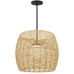 Natural And Black Rattan And Metal LED Dimmable Barrel Outdoor Hanging Pendent Light