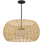 Natural And Black Rattan And Metal LED Dimmable Outdoor Hanging Pendent Light