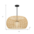 Natural And Black Rattan And Metal LED Dimmable Outdoor Hanging Pendent Light