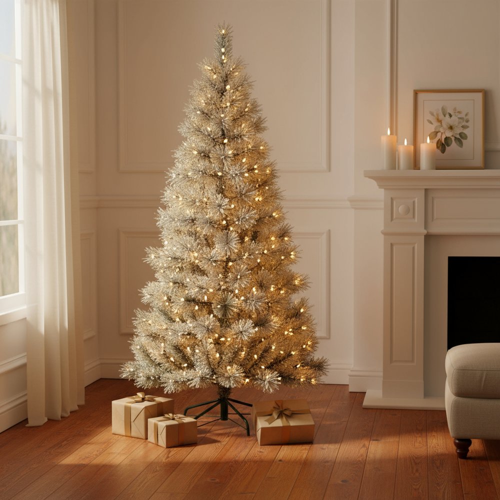 4.5' White Pre Lit Full Flocked Spruce Christmas Tree