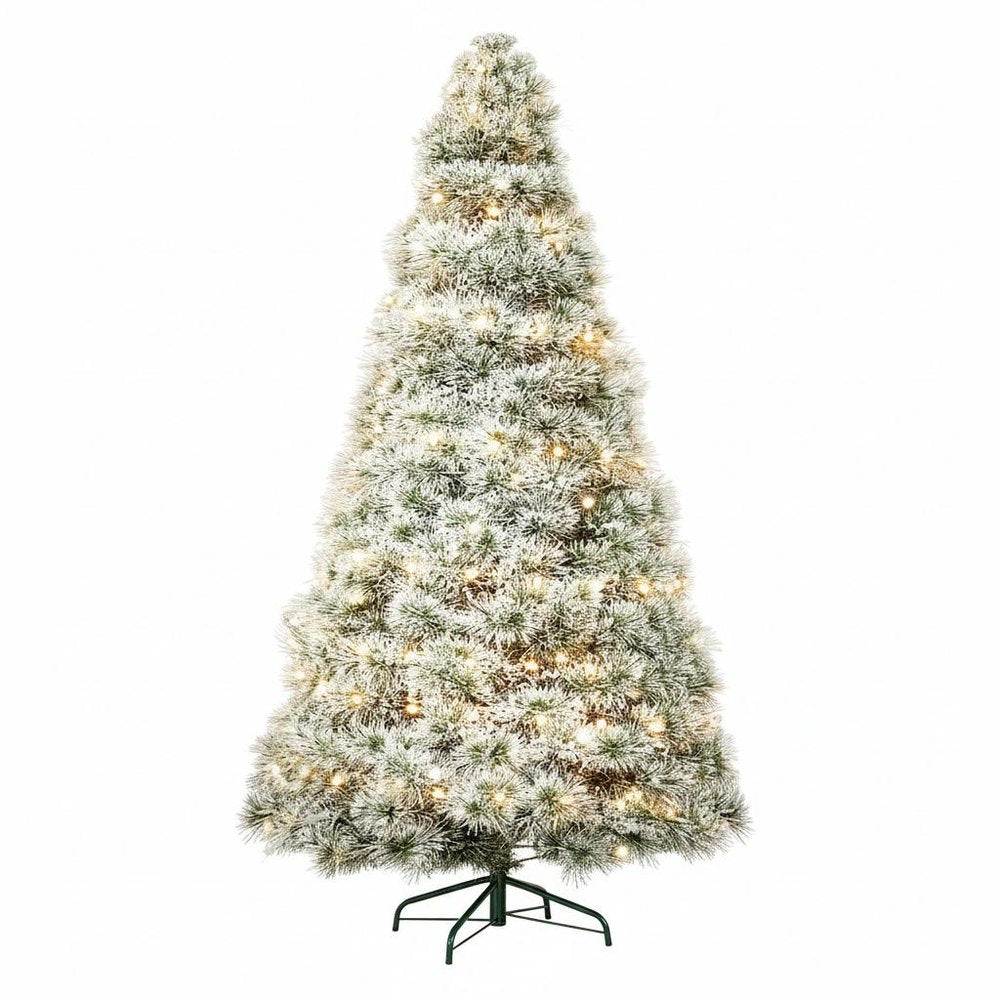 4.5' White Pre Lit Full Flocked Spruce Christmas Tree