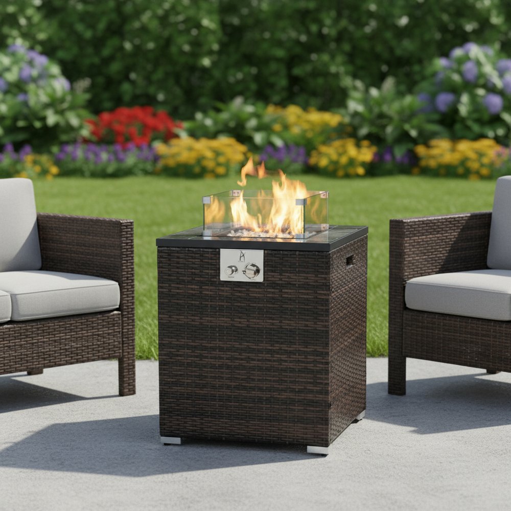50000 BTU 24" Espresso Wicker Propane Rectangular Fire Pit