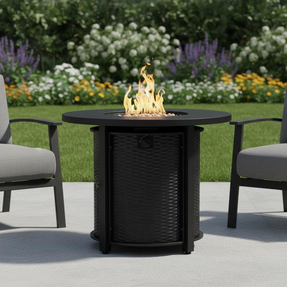 50000 BTU 32" Black Steel Propane Round Fire Pit