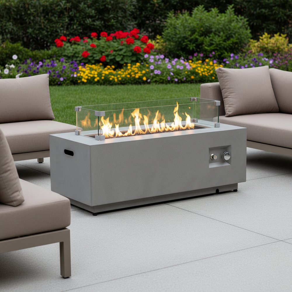 50000 BTU 42" Gray Steel Propane Rectangular Fire Pit With Cover