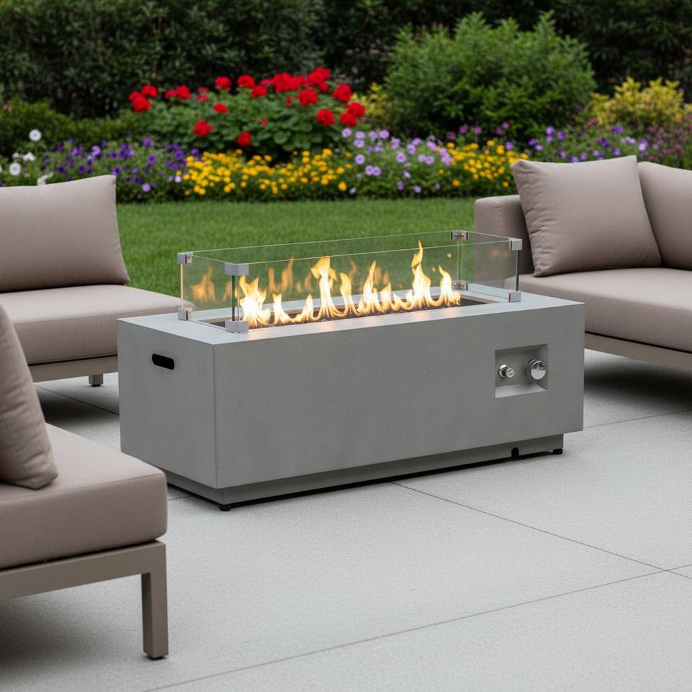 50000 BTU 42" Gray Steel Propane Rectangular Fire Pit With Cover