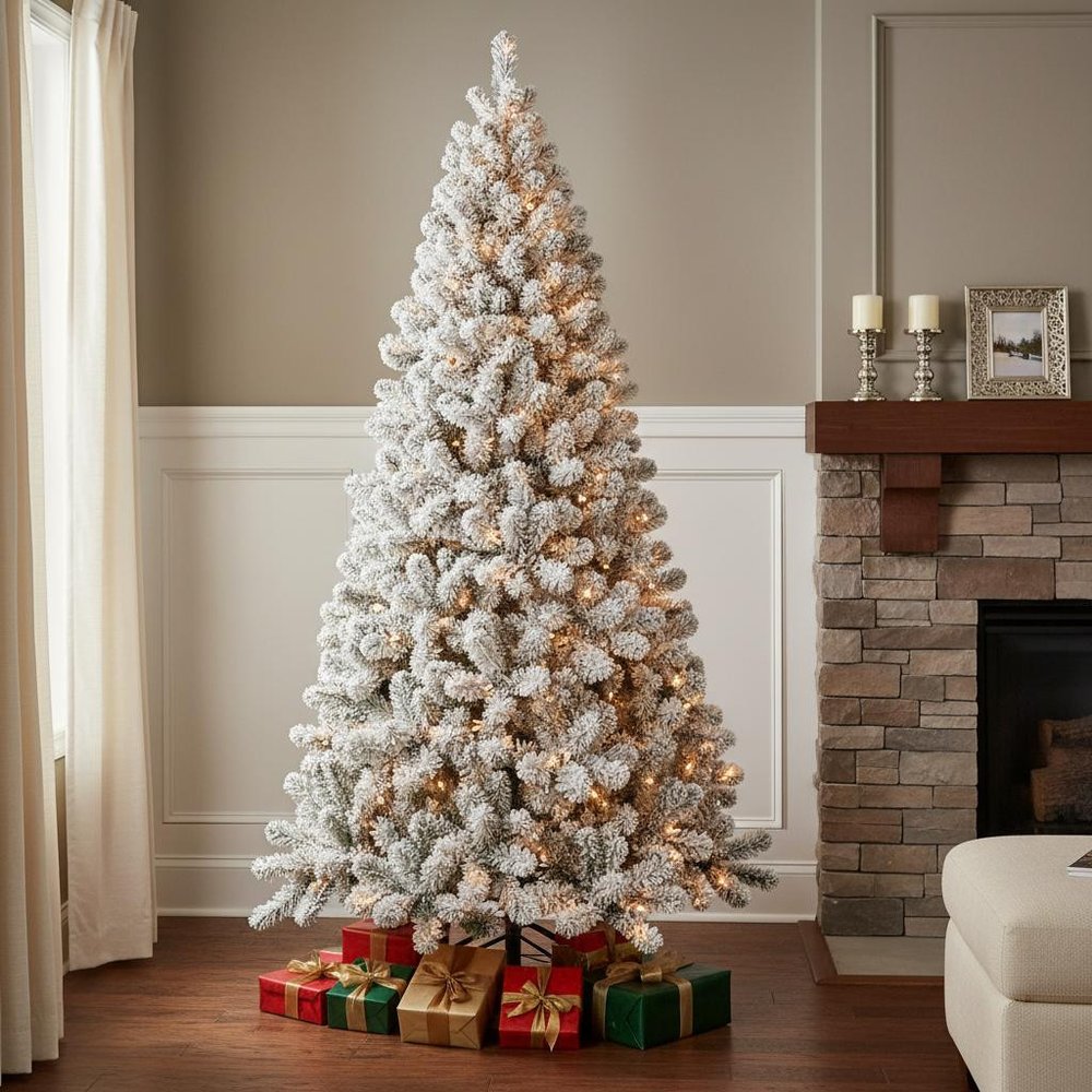 6' Pre Lit Full Flocked Spruce Christmas Tree