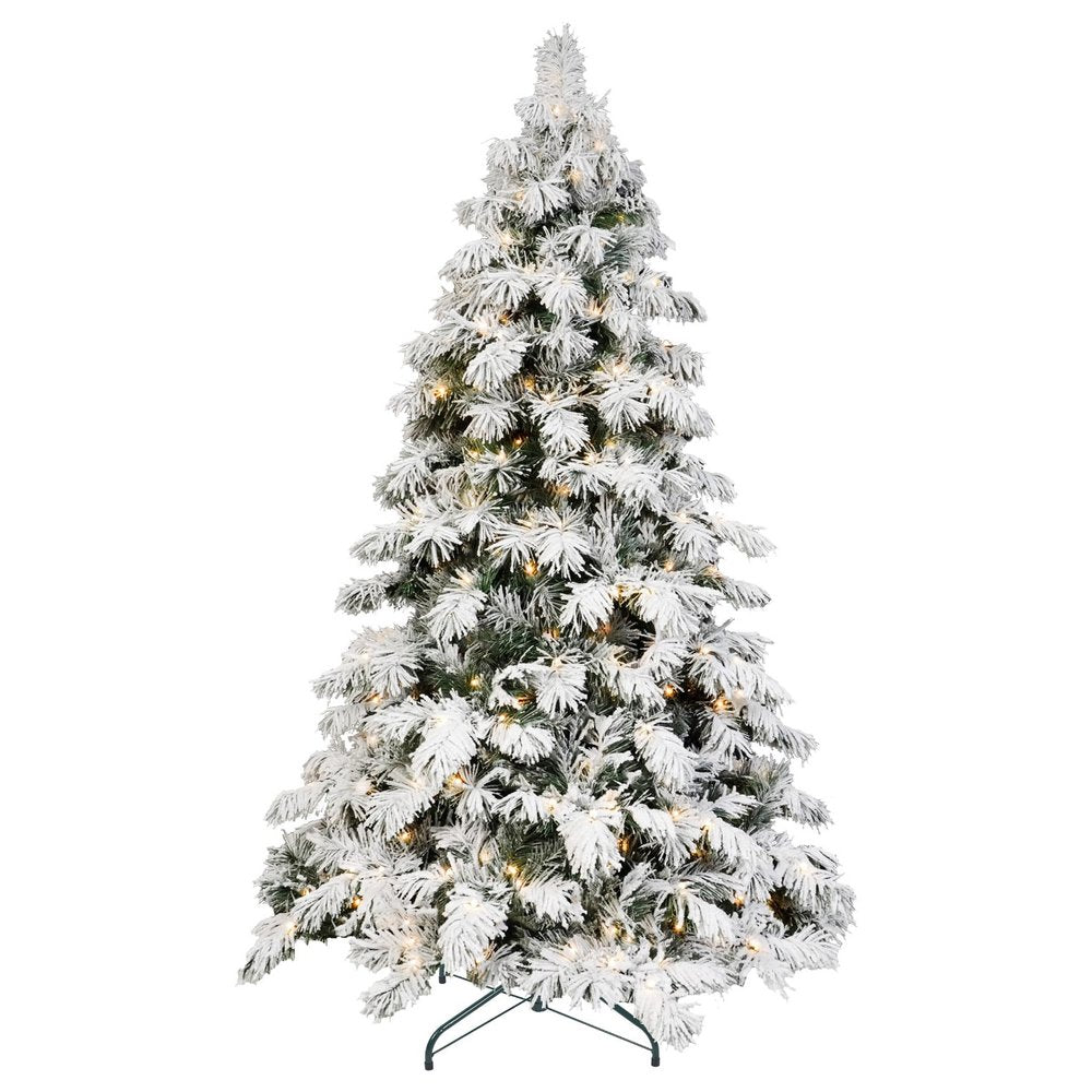 5' Green And White Pre Lit Full Flocked Pine Christmas Tree