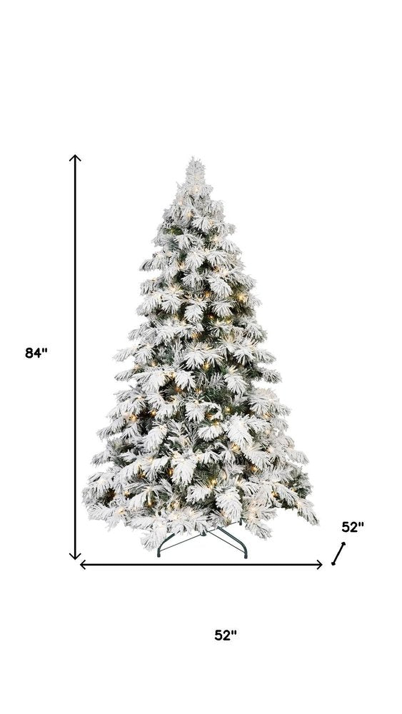 5' Green And White Pre Lit Full Flocked Pine Christmas Tree