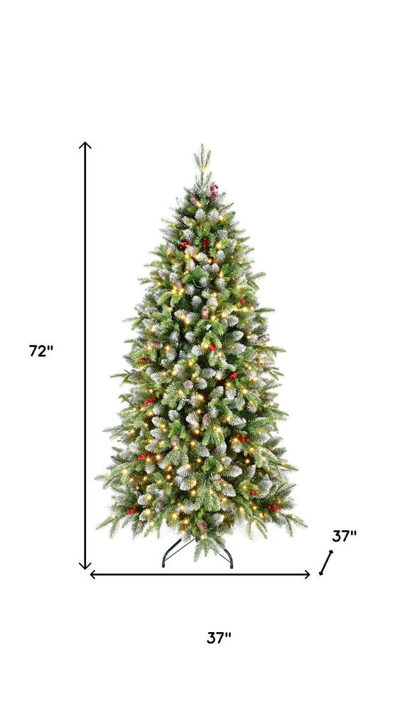 6' White Pre Lit Full Pine Christmas Tree With Decorations