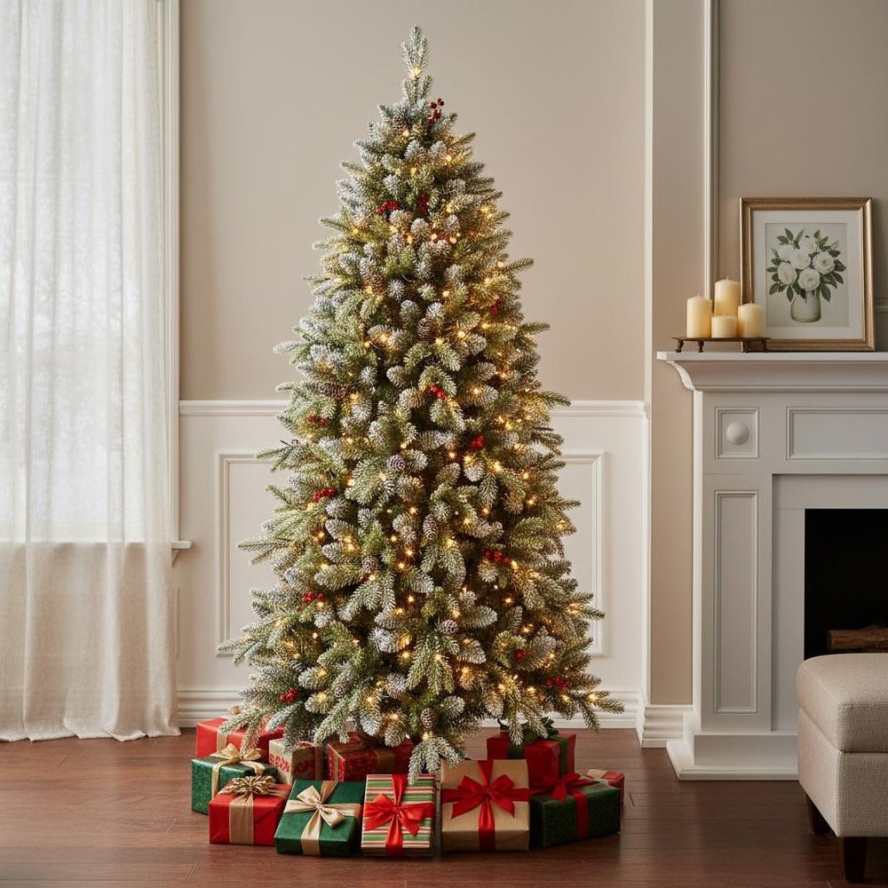6' White Pre Lit Full Pine Christmas Tree With Decorations
