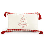 16" X 24" Red And White Lumbar Christmas Tree Plaid Cotton Throw Pillow Cover