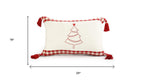 16" X 24" Red And White Lumbar Christmas Christmas Tree Plaid Cotton Throw Pillow Cover