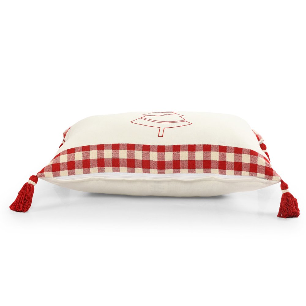 16" X 24" Red And White Lumbar Christmas Tree Plaid Cotton Throw Pillow Cover