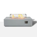 65000 BTU 52" Antiqued White Concrete Propane Rectangular Fire Pit With Cover