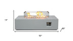 65000 BTU 52" Antiqued White Concrete Propane Rectangular Fire Pit With Cover