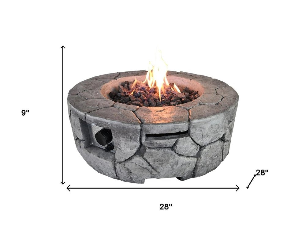 40000 BTU 28" Gray Concrete Propane Round Fire Pit With Cover