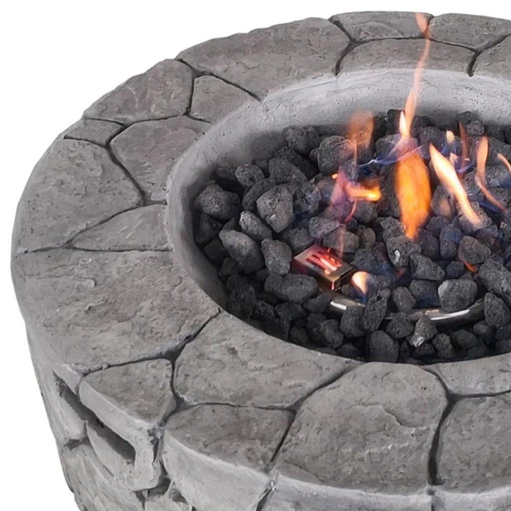 40000 BTU 28" Gray Concrete Propane Round Fire Pit With Cover