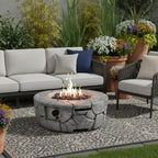 40000 BTU 28" Gray Concrete Propane Round Fire Pit With Cover