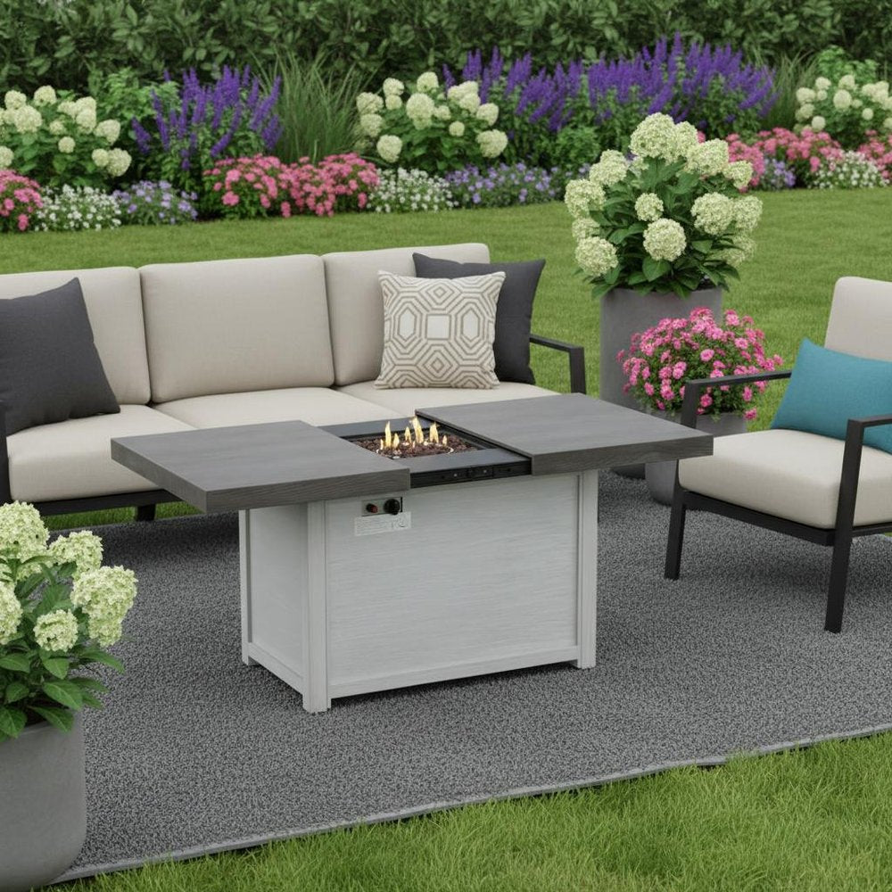 50000 BTU 45" Gray Aluminum Propane Rectangular Fire Pit With Cover