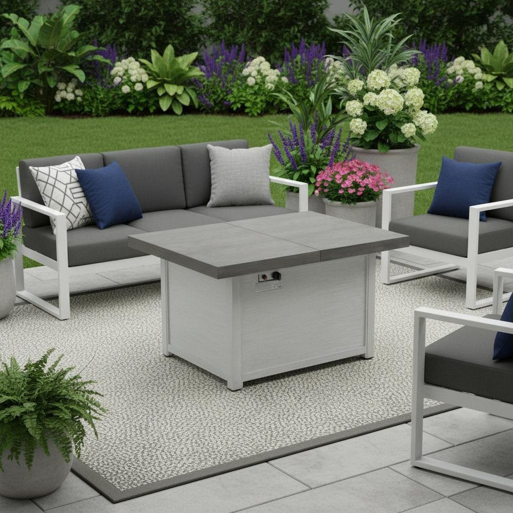 50000 BTU 45" Gray Aluminum Propane Rectangular Fire Pit With Cover