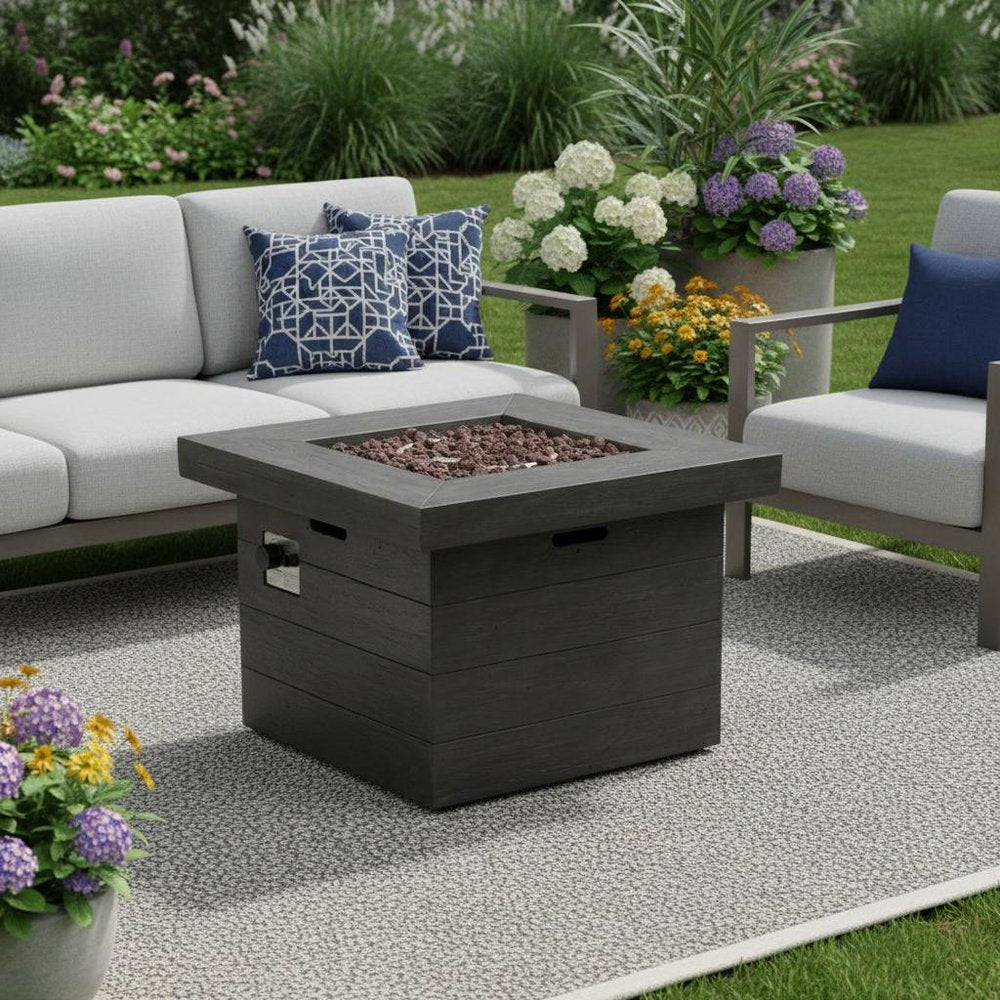 40000 BTU 32" Gray Steel Propane Rectangular Fire Pit With Cover