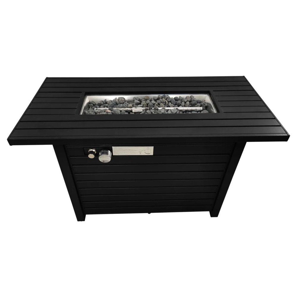 40000 BTU 42" Black Steel Propane Rectangular Fire Pit With Cover