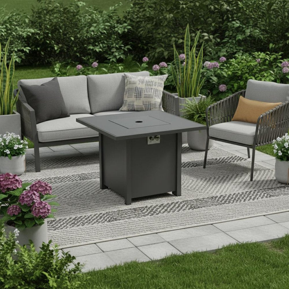 50000 BTU 30" Black Steel Propane Square Fire Pit With Cover
