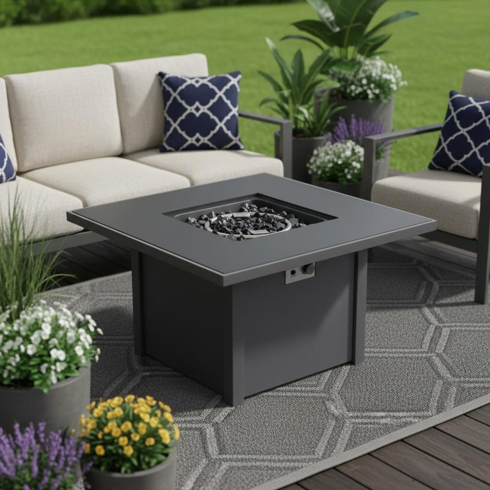 50000 BTU 30" Black Steel Propane Square Fire Pit With Cover