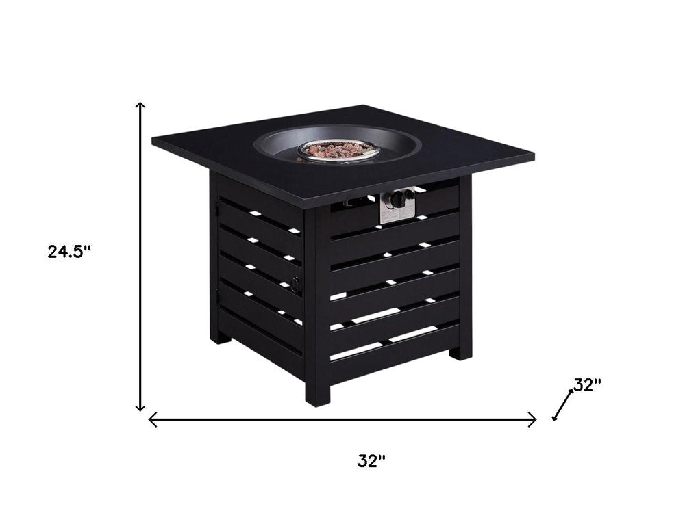 50000 BTU 32" Black Metal Propane Square Fire Pit With Cover