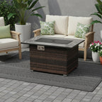 50000 BTU 43" Brown Wicker Propane Rectangular Fire Pit With Cover