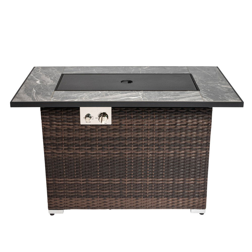50000 BTU 43" Brown Wicker Propane Rectangular Fire Pit With Cover